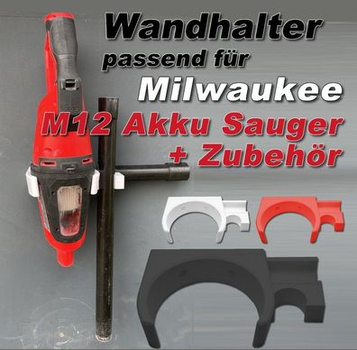 Wand Halter Wandhalterung passend für Milwaukee M12 Akku Sauger weiß schwarz rot
