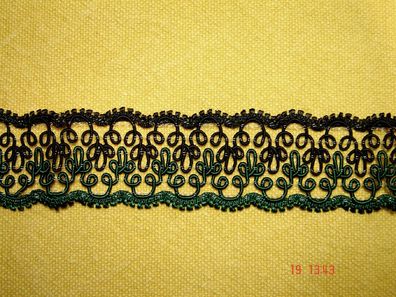 Posamentenborte feine Trachtenborte seidig durchbrochen schwarz grün 3,5 cm 9255