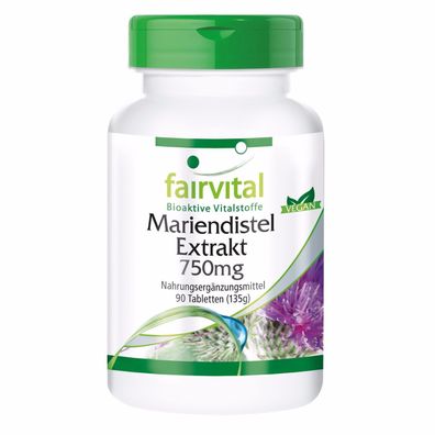 Mariendistel Extrakt 750mg - 90 Tabletten - -80% Silymarin MHD02/2027 fairvital