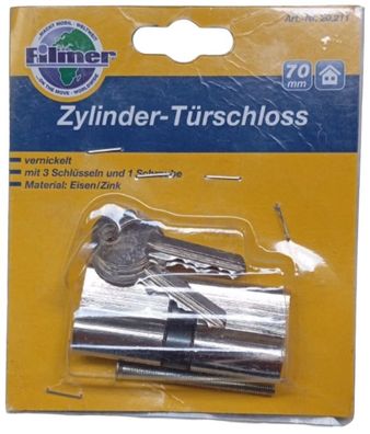Tür Zylinder Schloss 70mm verzinkt 3 Schlüsseln Werkzeug Eisenwaren Schlösser