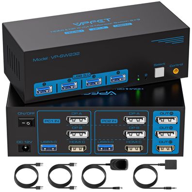 Cmstedcd 8K60Hz KVM Switch 2 PC 3 Monitore HDMI 2x DP Defekt