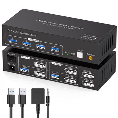 Tjcxele DisplayPort KVM Switch 2 PC 2 Monitore 8K60 4K120 USB 3.0