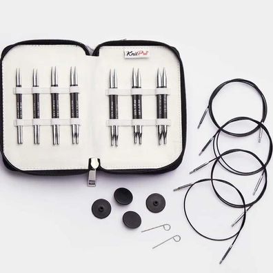 KnitPro Karbonz Deluxe Nadelset 7 Paar 3,00–6,00 mm mit Seilen 40/50 cm