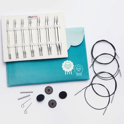 KnitPro Nova Cubics Deluxe Nadelset 7 Paar 4,00–8,00 mm mit Seilen 60–100 cm