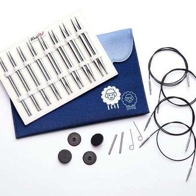 KnitPro Nova Metal Deluxe Set Rundstricknadeln 3,50–8,00 mm mit Zubehör