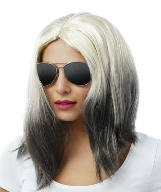 Perücke Marleen 2farbig silberblond schwarz Langhaarperücke Halloween Karneval