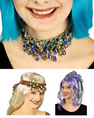 Festival Hippie Haarband Gürtel Halsschmuck Paisley m Perlen Kostüm Karneval