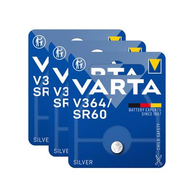 3x Varta Knopfzelle Silver Oxide V364 SR60 1,55 V Batterien 1er Blister 364