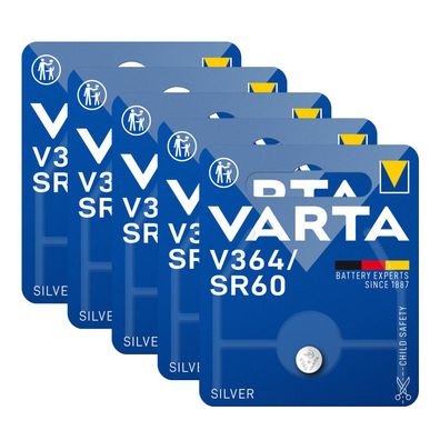 5x Varta Knopfzelle Silver Oxide V364 SR60 1,55 V Batterien 1er Blister 364