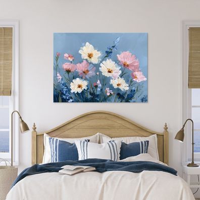 Leinwandbild Blumen Weiß Blau Natur Bunt Bilder Wanddeko Wohnzimmer Schlafzimmer