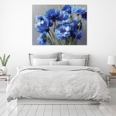 Leinwandbild Blumen Blau Grau Natur Bilder Wanddeko Wohnzimmer Schlafzimmer