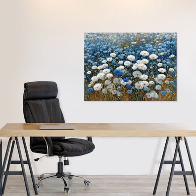 Leinwandbild Blumen Weiß Blau Natur Bilder Wanddeko Wohnzimmer Schlafzimmer