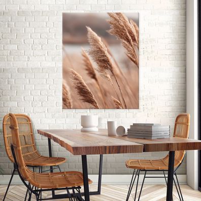 Leinwandbild Gras Orange Natur Bilder Wanddeko Wohnzimmer Schlafzimmer
