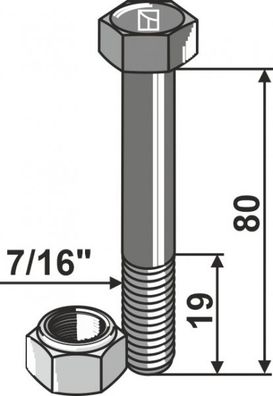 Schraube mit Mutter 63-71680 7/16" X 80mm 10.9 passend für Mulag Mulcher