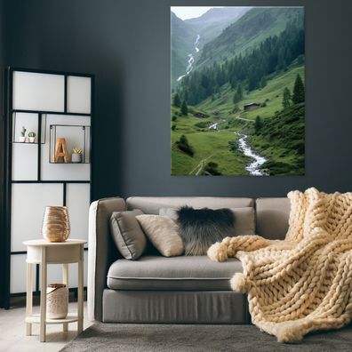 Leinwandbild Gebirge Grün Fluss Bilder Wanddeko Wohnzimmer Schlafzimmer