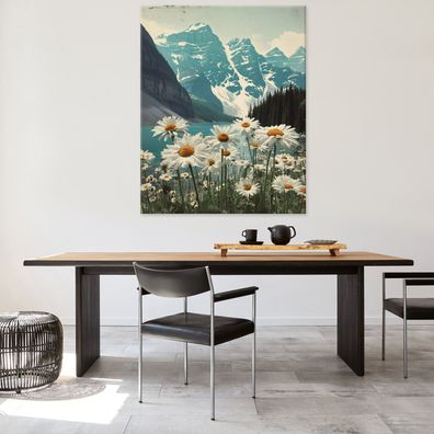 Leinwandbild Blumen Berge Weiß Fluss Bilder Wanddeko Wohnzimmer Schlafzimmer
