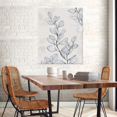 Leinwandbild Blätter Weiß Blau Bilder Wanddeko Wohnzimmer Schlafzimmer
