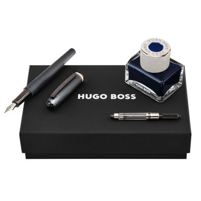 Hugo Boss Füllfederhalter Contour Iconic Set – inkl. Tintenflakon Blau 30ml & Konvert