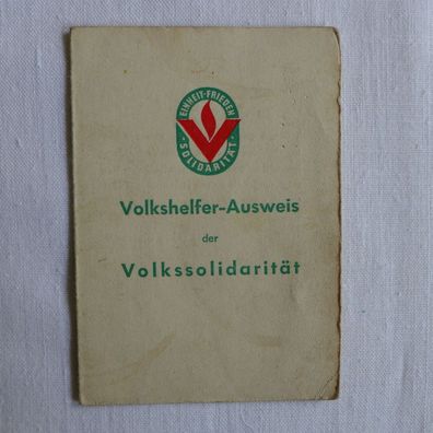 DDR Volkshelfer Ausweis der Volkssolidarität