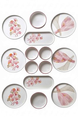 Keramik Frühstücksset 14-teilig mit Tellern, Platten und Schalen für Frühstück und Br