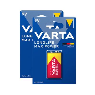2x VARTA 9V Block Longlife Max Power Alkaline Batterie 6LR61 MN1604