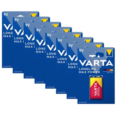 8x VARTA 9V Block Longlife Max Power Alkaline Batterie 6LR61 MN1604