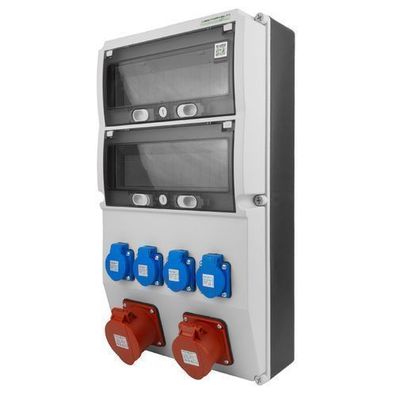Baustromverteiler 16A 32A CEE 4x230V typ E Stromverteiler 36 Module Revisionsfenster