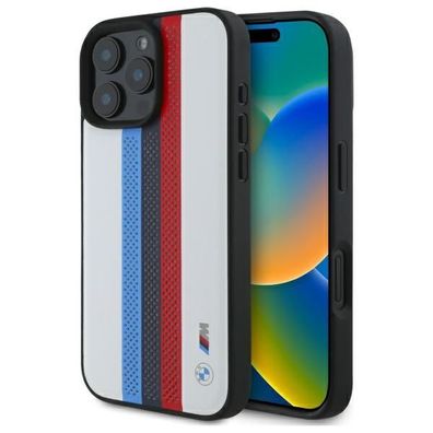 Handyhülle Hardcase iPhone 16 Pro Max BMW Kunstleder weiß Tricolor MagSafe