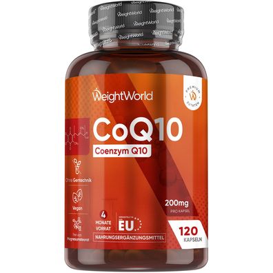 Coenzym Q10-200mg pro Kapsel - 120 vegane CoQ10 Kapseln - WeightWorld