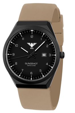 KHS Herrenuhr Slingshot Quarz Schwarz/Silikonband Beige SLIBS. ST