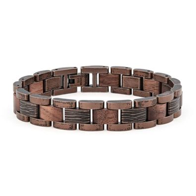 Holzkern Schmuck Armband für Herren Edelstahl mit Holz Marked Walnuss/Kupferfarben