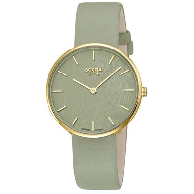 Boccia Uhr für Damen Quarz Titan Hellgrün/Goldfarben 3387-04