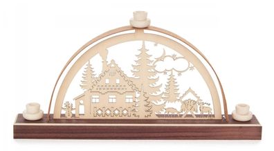 Mini Schwibbogen Waldhaus Lichterhaus 17,5x8cm Forsthaus Jagdhütte Berghütte