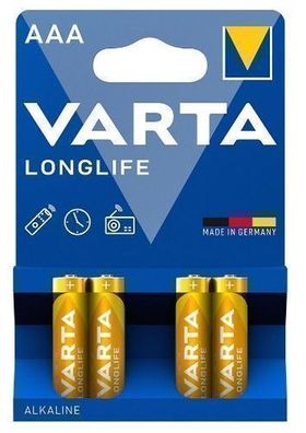 Varta Longlife AAA LR03 Batterien - 4 Stk. Hochleistungs-Alkaline