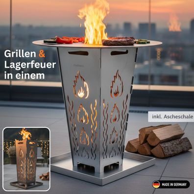 FireDesire Grill Pro Feuerkorb + Grillplatte + Ascheschale, Feuertonne, Feuerschale
