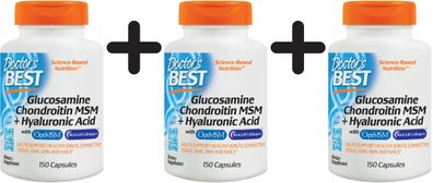 3 x Doctors Best Glucosamine, Chondroitin, MSM Plus Hyaluronic Acid - 150 caps
