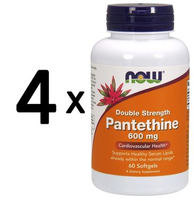 4 x NOW Foods Pantethine, 600mg Double Strength - 60 softgels