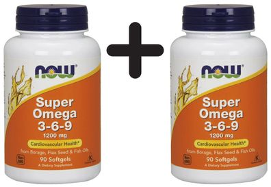 2 x NOW Foods Super Omega 3-6-9, 1200mg - 90 softgels