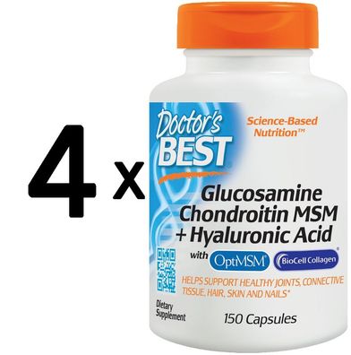4 x Doctors Best Glucosamine, Chondroitin, MSM Plus Hyaluronic Acid - 150 caps