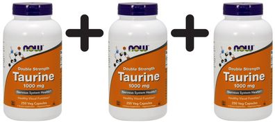 3 x NOW Foods Taurine, 1000mg Double Strength - 250 vcaps