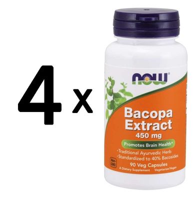 4 x NOW Foods Bacopa Extract, 450mg - 90 vcaps