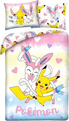 Pokemon Bettwäsche Set aus Mikrofaser Bettdeckenbezug 140 × 200 cm mit 70 × 90 cm