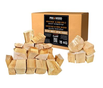 PINI Räucherholz Smokerholz Grillholz BBQ-Holz Wood Chunks Buchenholz OHNE RINDE 15kg