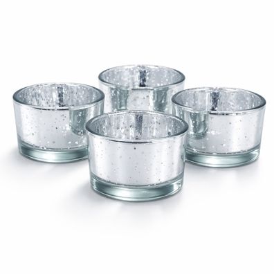 Teelichtgläser 5,1 x 3,3 cm klein rund 4er Set Silber metallic