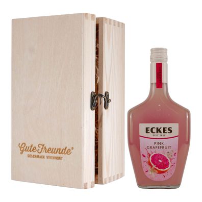 Eckes Pink Grapefruit Likör mit Geschenk-Holzkiste