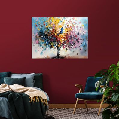 Leinwandbild Baum Blau Bunt Natur Bilder Wanddeko Wohnzimmer Schlafzimmer