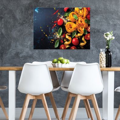 Leinwandbild Spaghetti Schwarz Rot Küche Bilder Wanddeko Wohnzimmer Schlafzimmer