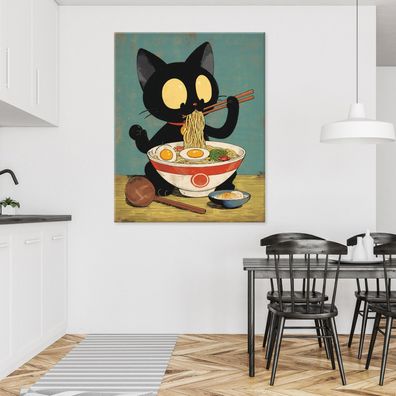 Leinwandbild Katze Schwarz Grün Bilder Wanddeko Wohnzimmer Schlafzimmer