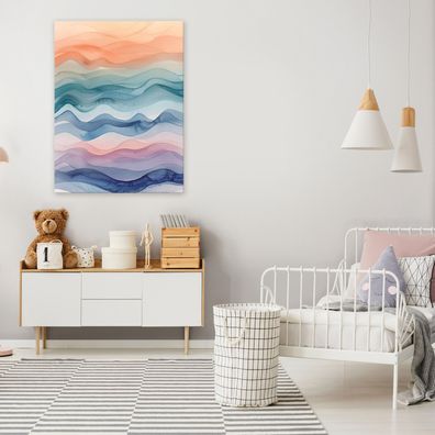 Leinwandbild Abstrakt Wellen Blau Orange Bilder Wanddeko Wohnzimmer Schlafzimmer