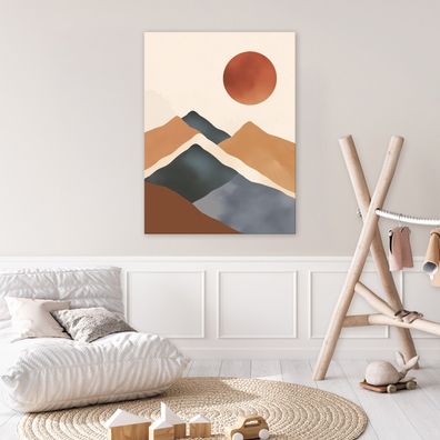 Leinwandbild Abstrakt Gebirge Sonne Orange Bilder Wanddeko Wohnzimmer Schlafzimmer